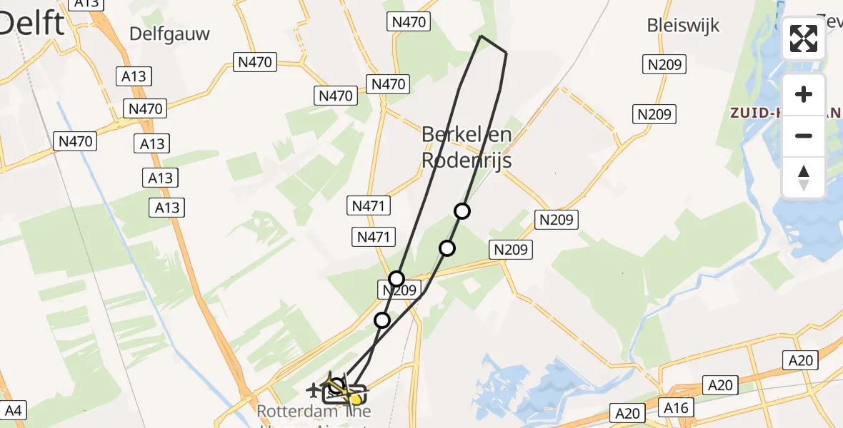 Routekaart van de vlucht: Lifeliner 2 naar Rotterdam The Hague Airport, Landscheiding