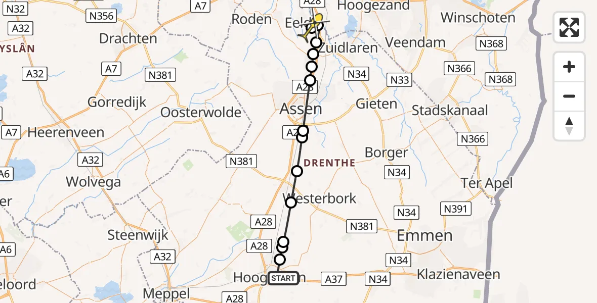 Routekaart van de vlucht: Lifeliner 4 naar Groningen Airport Eelde, De Vos van Steenwijklaan
