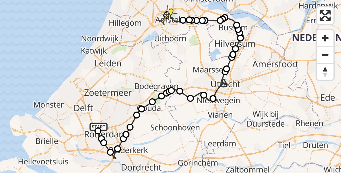 Routekaart van de vlucht: Politieheli naar Schiphol, Rijs-en-daalpad