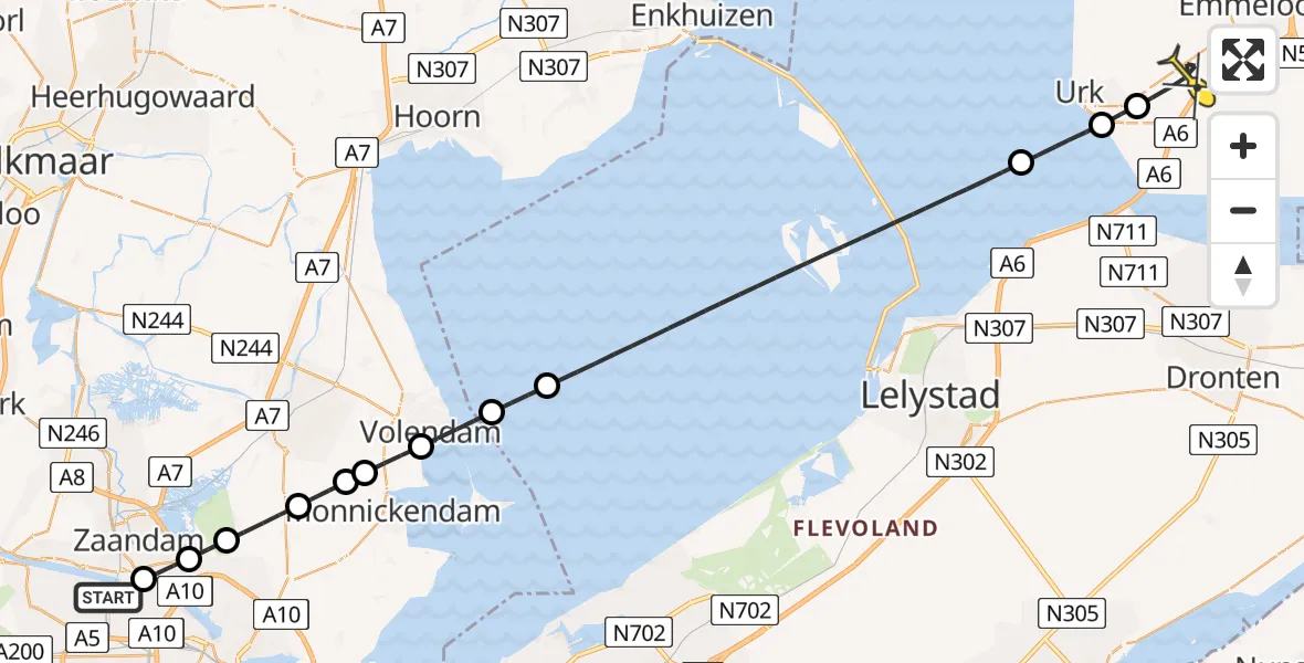 Routekaart van de vlucht: Lifeliner 1 naar Tollebeek, Hemweg