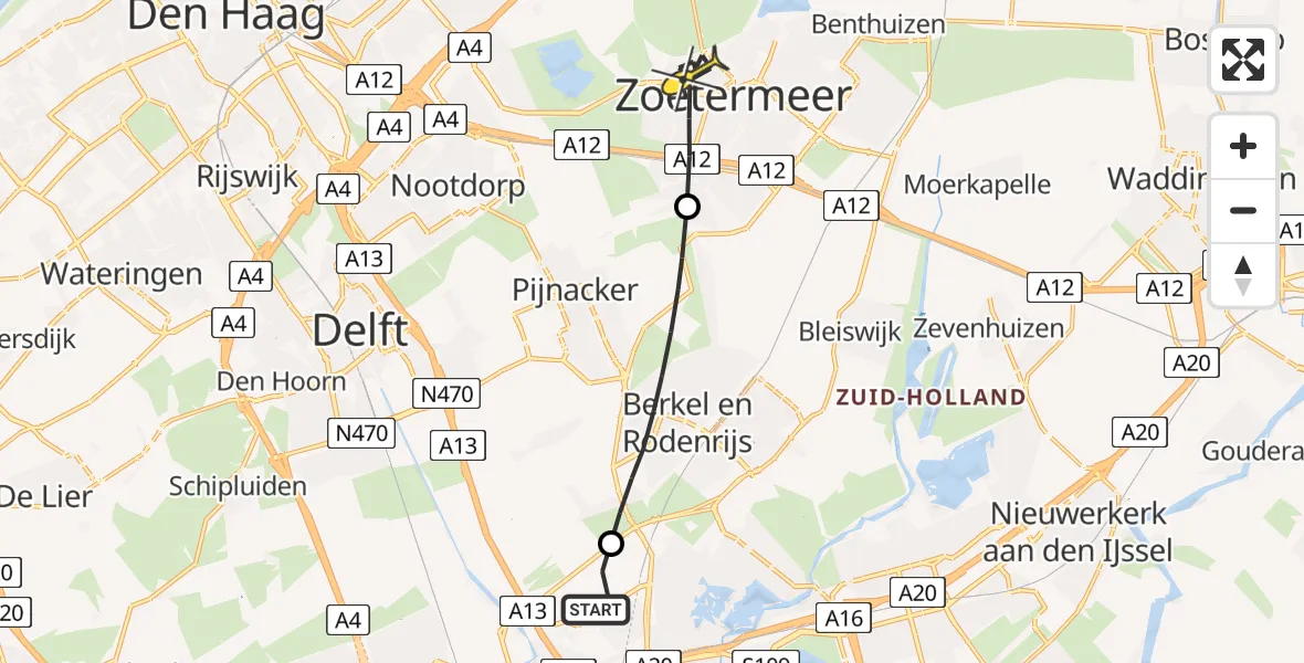 Routekaart van de vlucht: Lifeliner 2 naar Zoetermeer, Doenkadepad