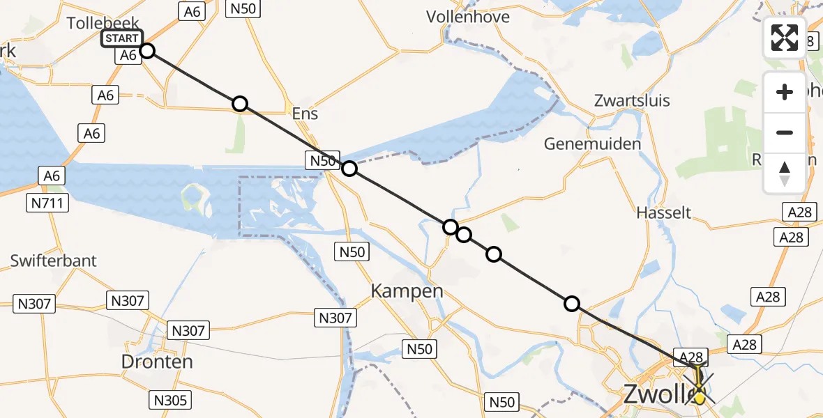 Routekaart van de vlucht: Lifeliner 1 naar Zwolle, Dokter van Heesweg
