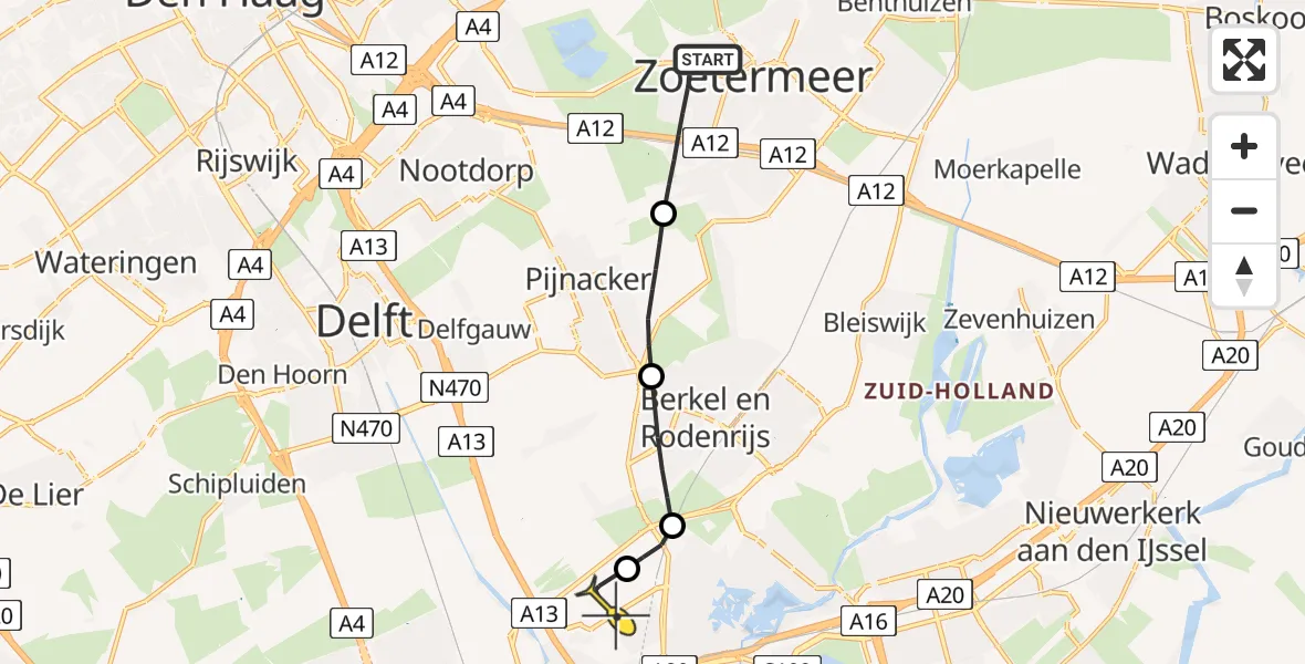 Routekaart van de vlucht: Lifeliner 2 naar Rotterdam The Hague Airport, Vreebos
