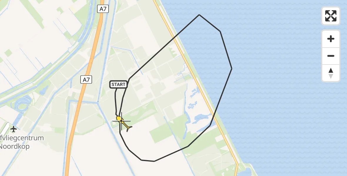 Routekaart van de vlucht: Kustwachthelikopter naar Wieringerwerf, Oosterkwelweg