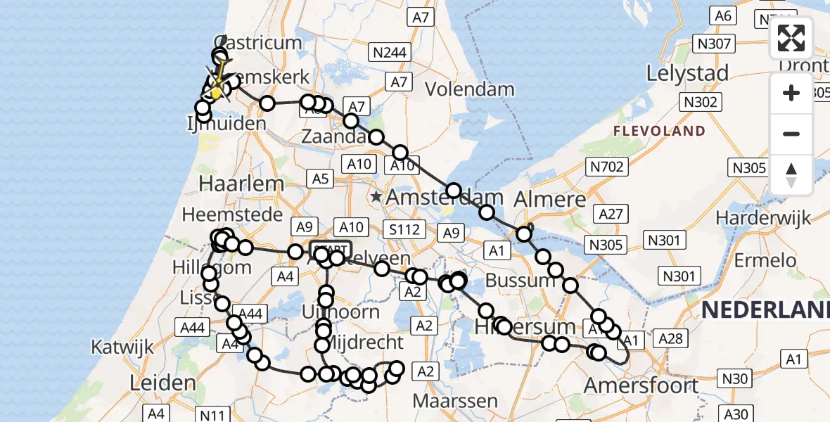 Routekaart van de vlucht: Politieheli naar Heemskerk, Westerkimweg