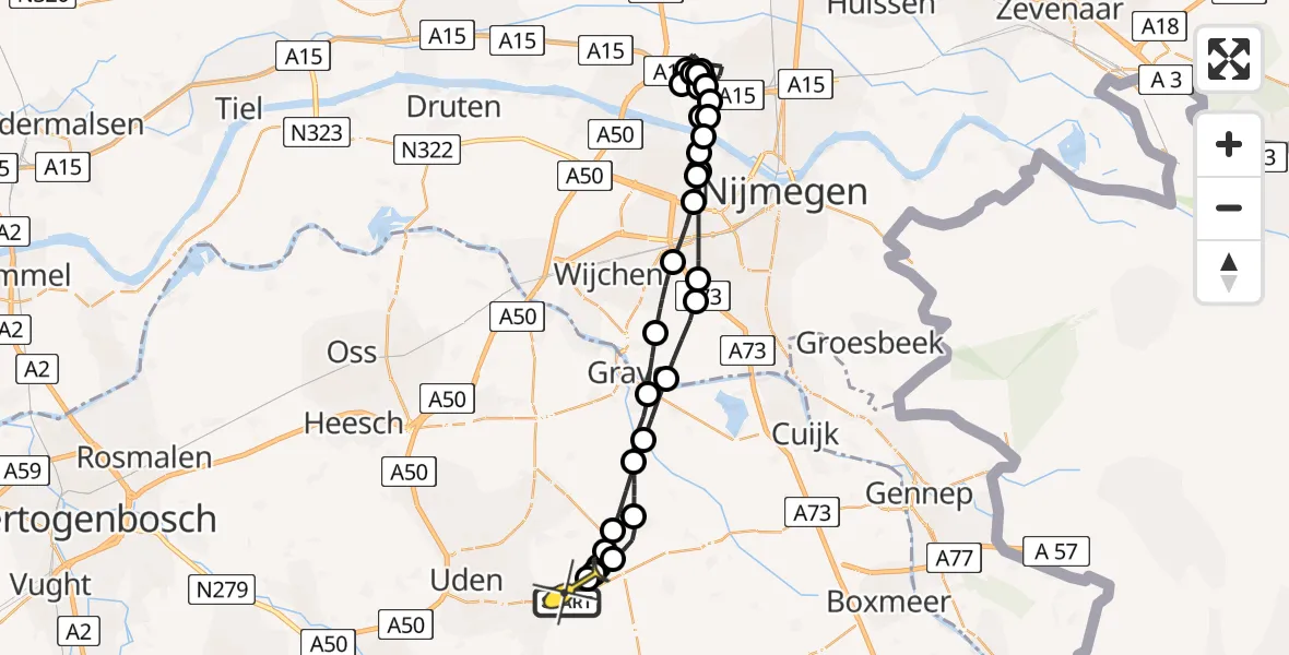 Routekaart van de vlucht: Lifeliner 3 naar Vliegbasis Volkel, Zeelandsedijk