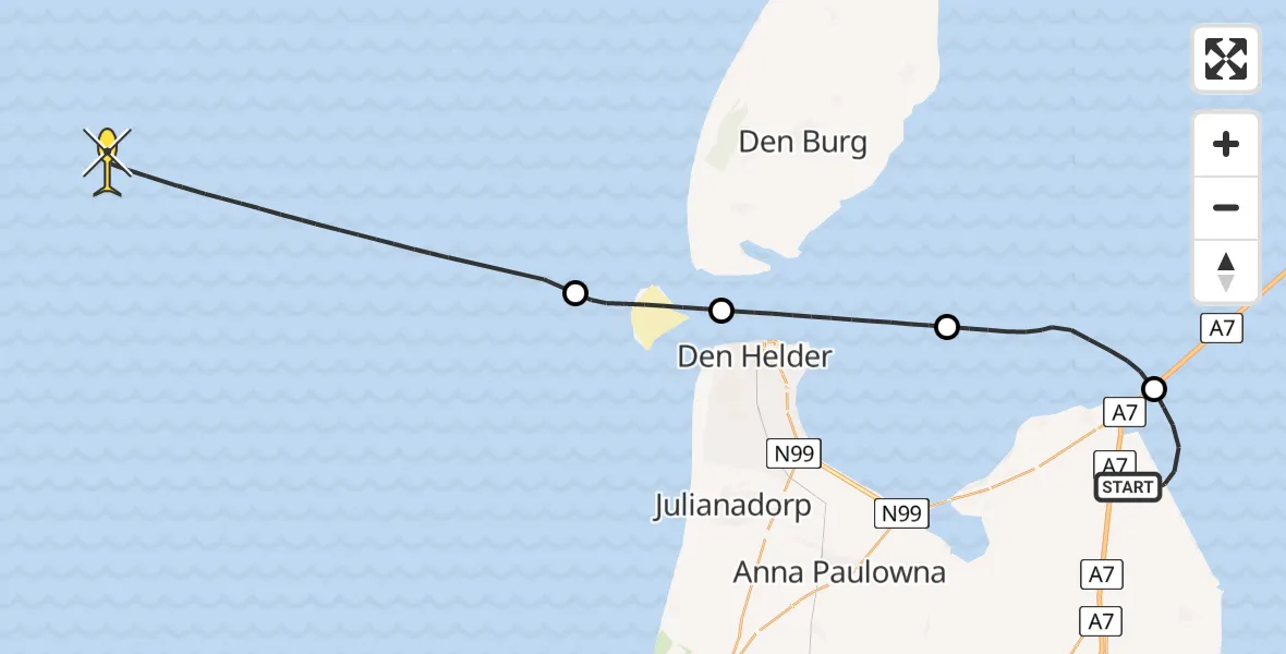 Routekaart van de vlucht: Kustwachthelikopter naar Noorderdijkweg