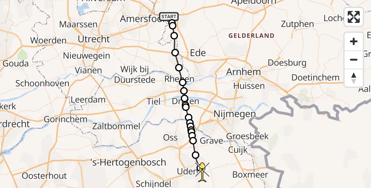 Routekaart van de vlucht: Lifeliner 3 naar Vliegbasis Volkel, Westerveld