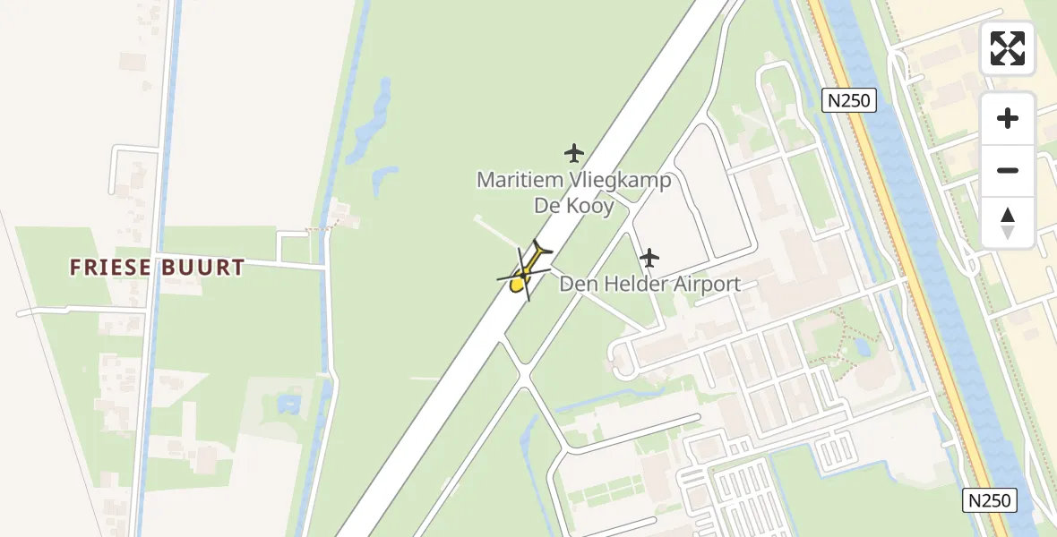 Routekaart van de vlucht: Kustwachthelikopter naar Vliegveld De Kooy