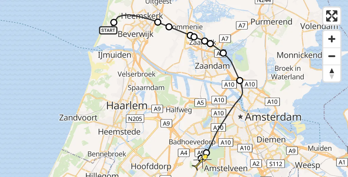 Routekaart van de vlucht: Politiehelikopter naar Schiphol, Zeestraat