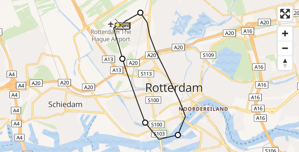 Routekaart van de vlucht: Lifeliner 2 naar Rotterdam The Hague Airport, Zestienhovensekade