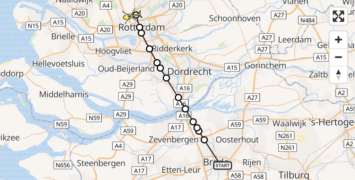 Routekaart van de vlucht: Lifeliner 2 naar Rotterdam The Hague Airport, Lovensdijkstraat
