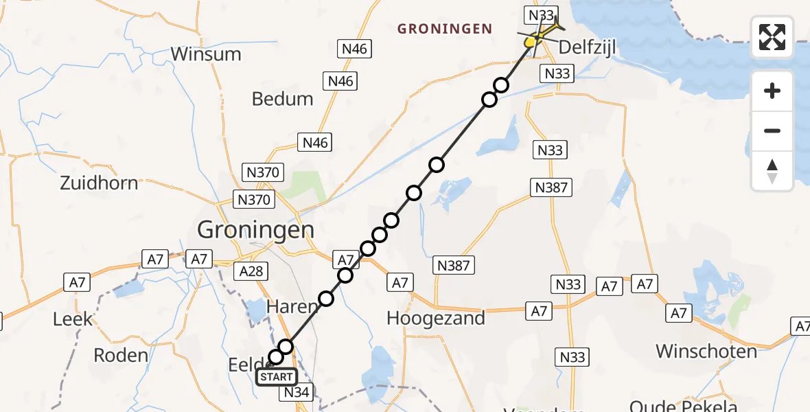 Routekaart van de vlucht: Lifeliner 4 naar Appingedam, Esweg
