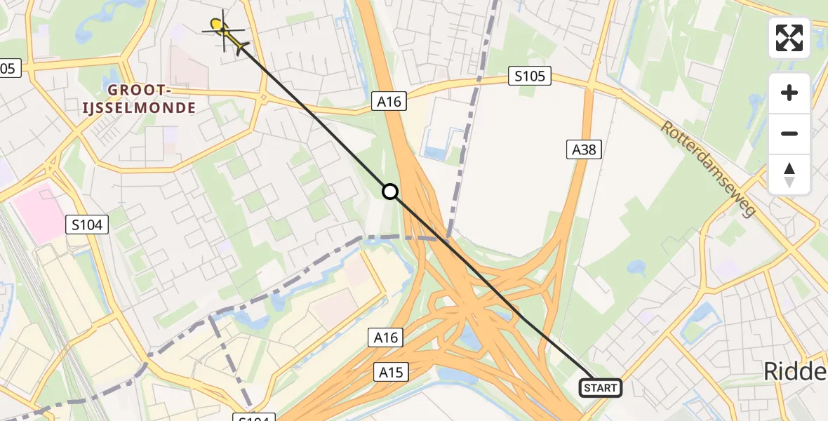 Routekaart van de vlucht: Lifeliner 2 naar Rotterdam