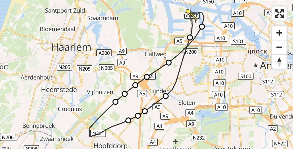 Routekaart van de vlucht: Lifeliner 1 naar Amsterdam Heliport, Hornweg