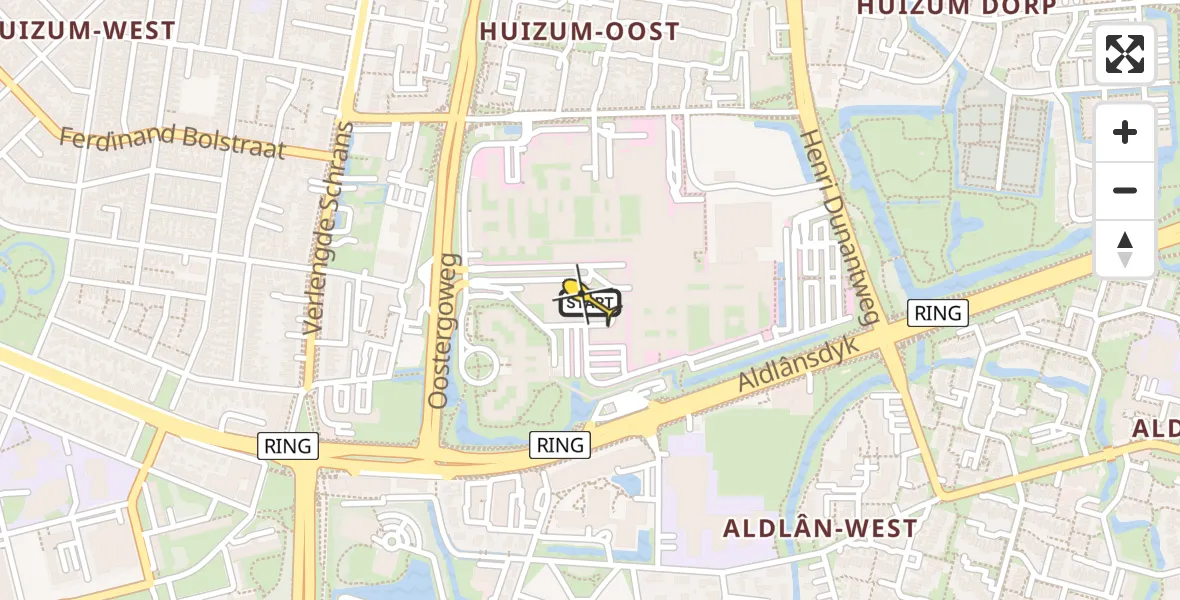 Routekaart van de vlucht: Ambulancehelikopter naar Leeuwarden, Aldlânsdyk