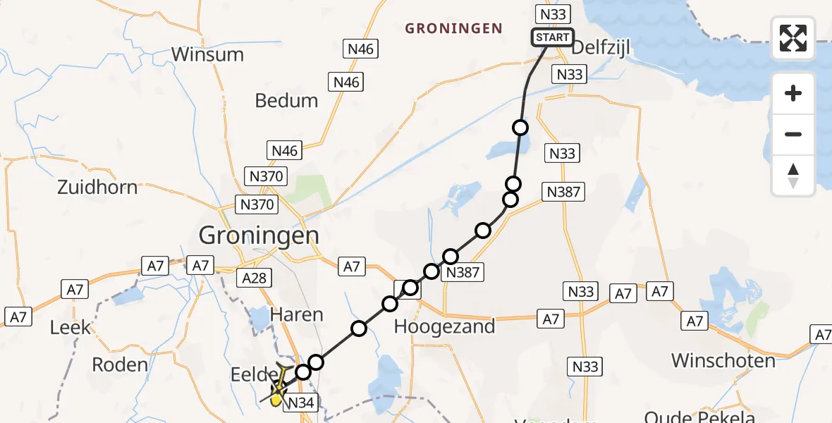 Routekaart van de vlucht: Lifeliner 4 naar Groningen Airport Eelde, Langerijp
