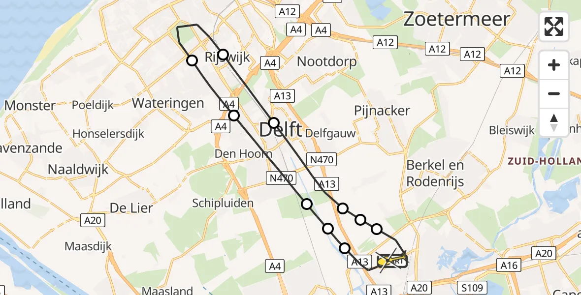 Routekaart van de vlucht: Lifeliner 2 naar Rotterdam The Hague Airport, Katershofpad