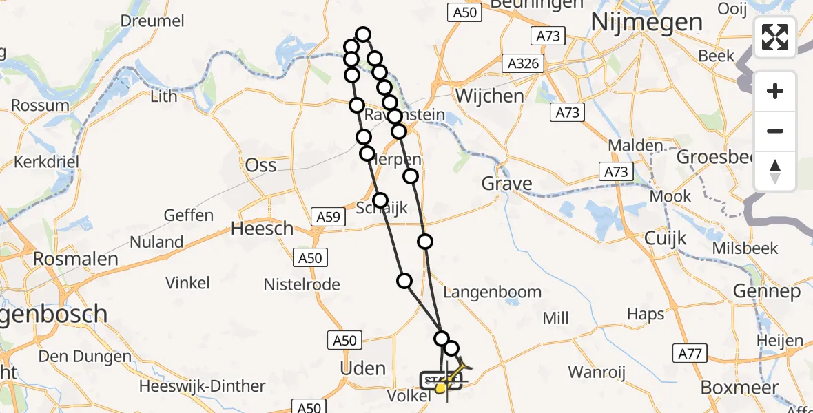 Routekaart van de vlucht: Lifeliner 3 naar Vliegbasis Volkel, De Bunders