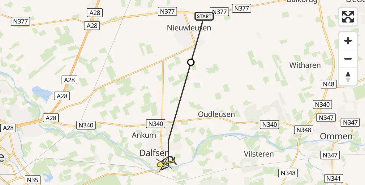 Routekaart van de vlucht: Lifeliner 4 naar Dalfsen, Paltheweg