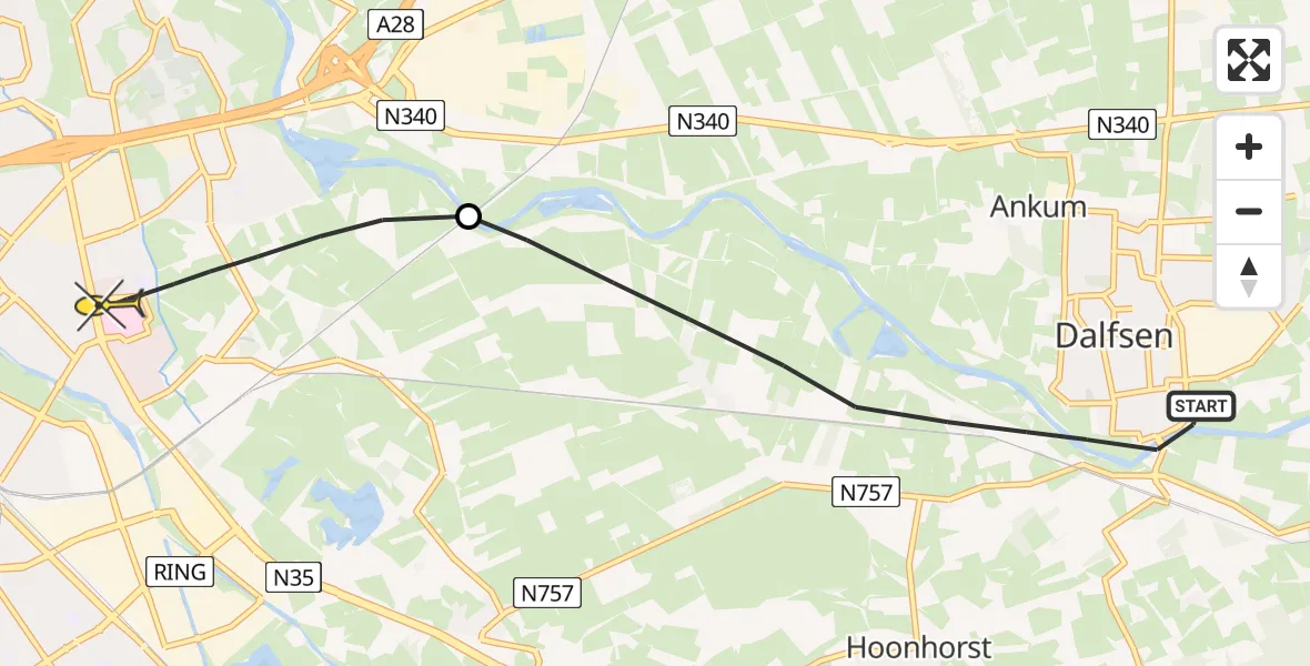 Routekaart van de vlucht: Lifeliner 4 naar Zwolle, Ruitenborghstraat
