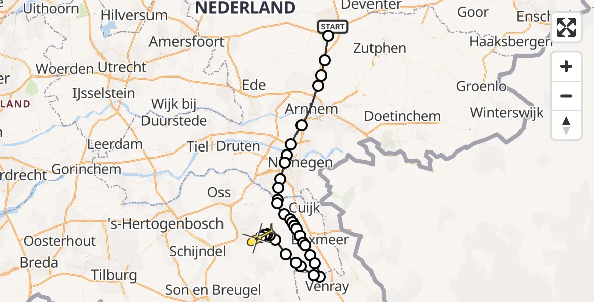 Routekaart van de vlucht: Lifeliner 3 naar Vliegbasis Volkel, Sutton
