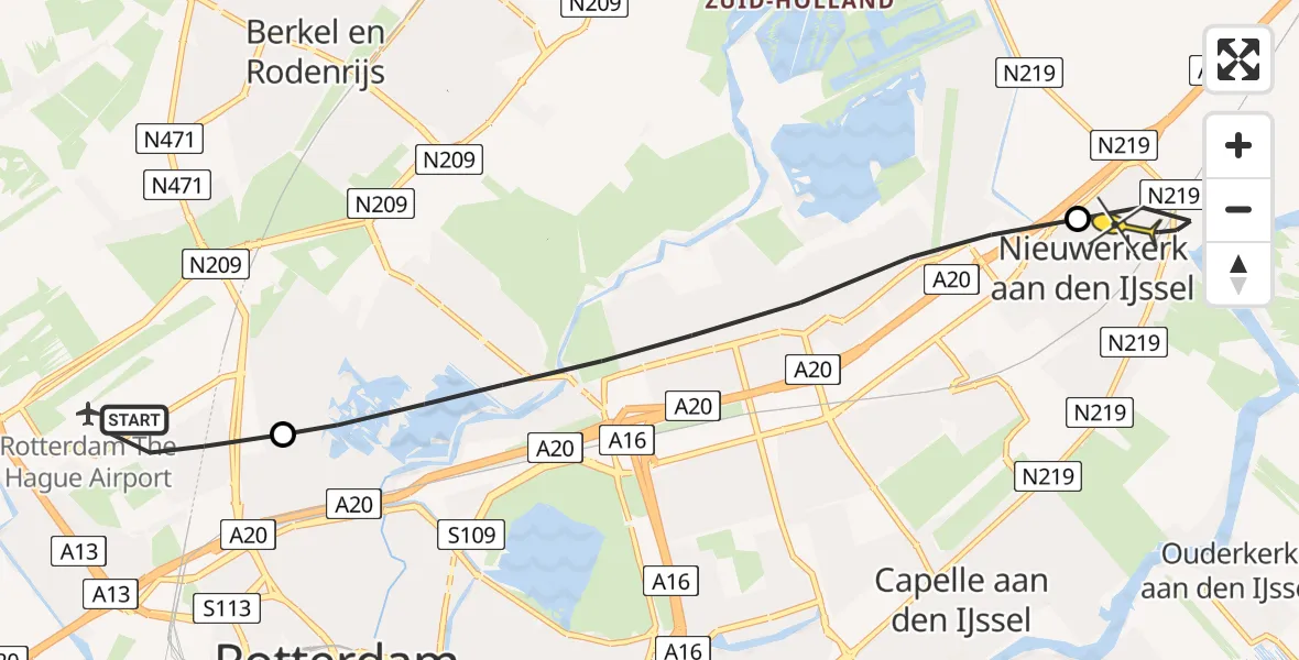 Routekaart van de vlucht: Lifeliner 2 naar Nieuwerkerk aan den IJssel, Westerdijkpark