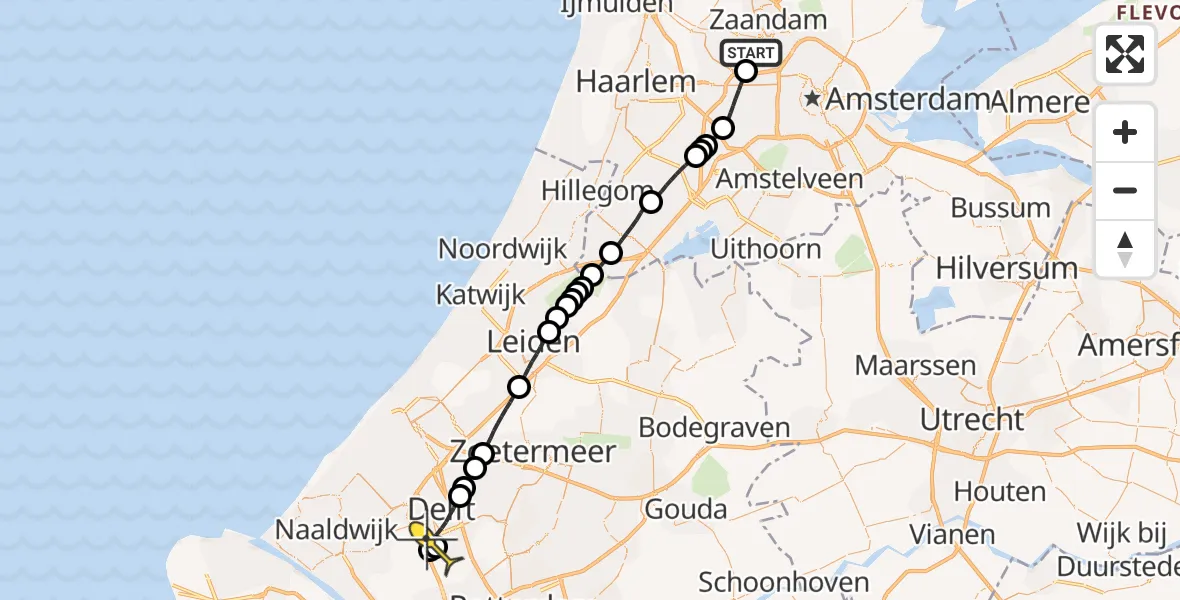 Routekaart van de vlucht: Lifeliner 1 naar Delft, Nieuw-Zeelandweg