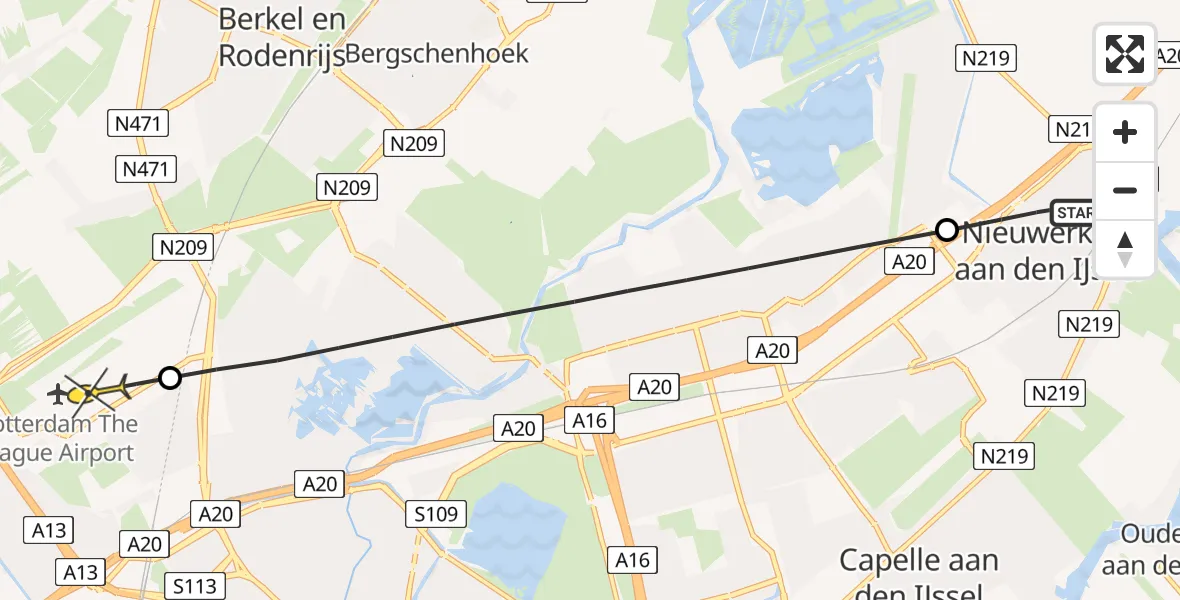 Routekaart van de vlucht: Lifeliner 2 naar Rotterdam The Hague Airport, Groene Hart Park