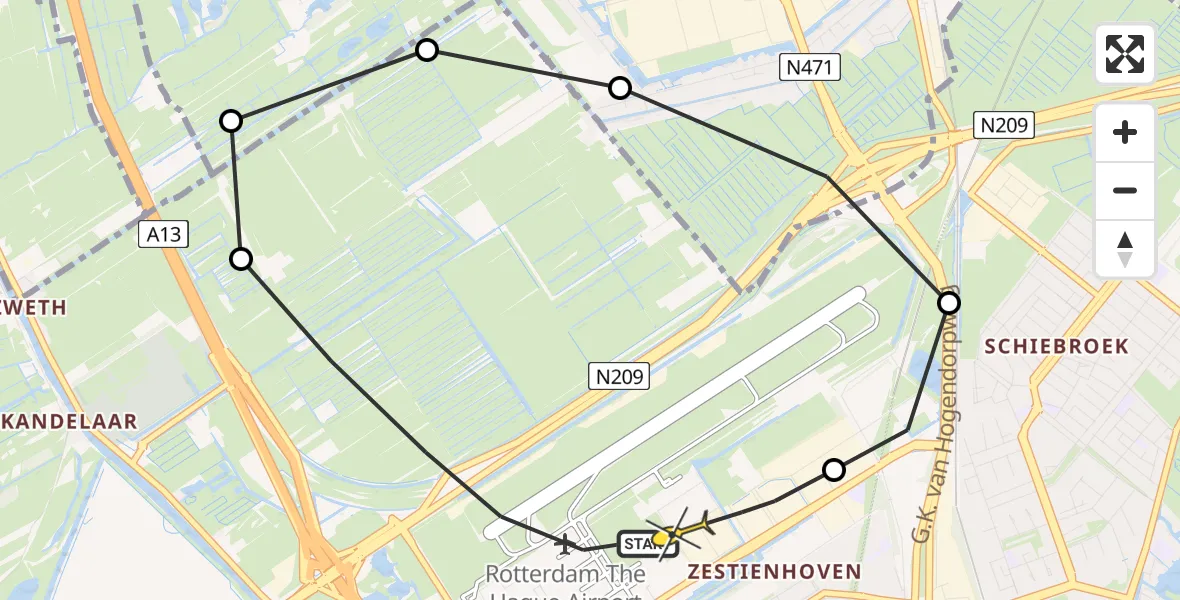 Routekaart van de vlucht: Lifeliner 2 naar Rotterdam The Hague Airport, Brandenburgbaan