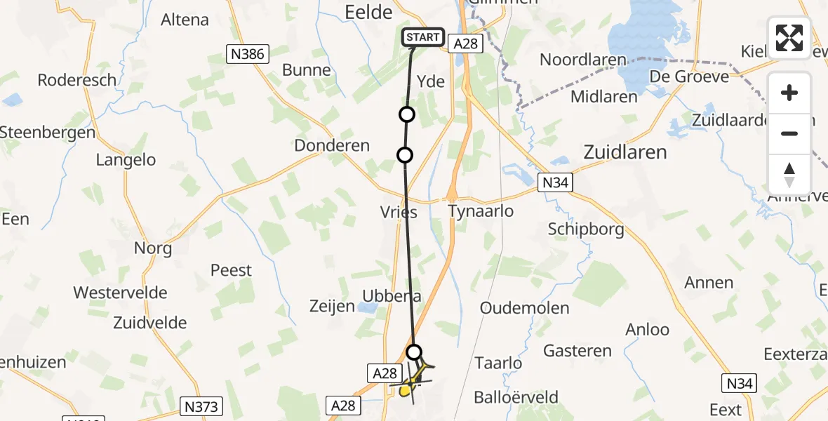 Routekaart van de vlucht: Lifeliner 4 naar Assen, Moespot