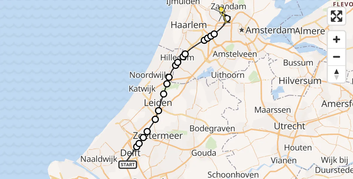 Routekaart van de vlucht: Lifeliner 1 naar Amsterdam Heliport, Gebbenlaan