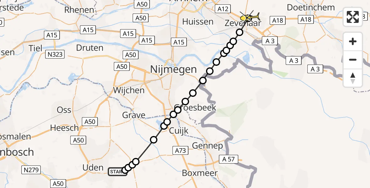 Routekaart van de vlucht: Lifeliner 3 naar Didam, Zeelandsedijk
