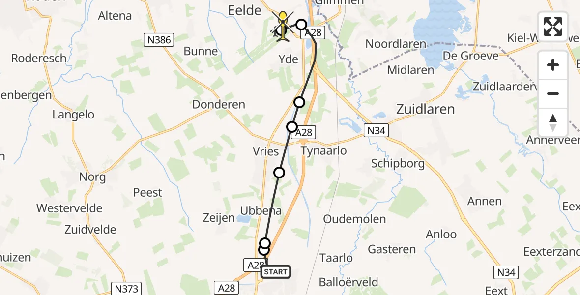 Routekaart van de vlucht: Lifeliner 4 naar Groningen Airport Eelde, Messchenweg