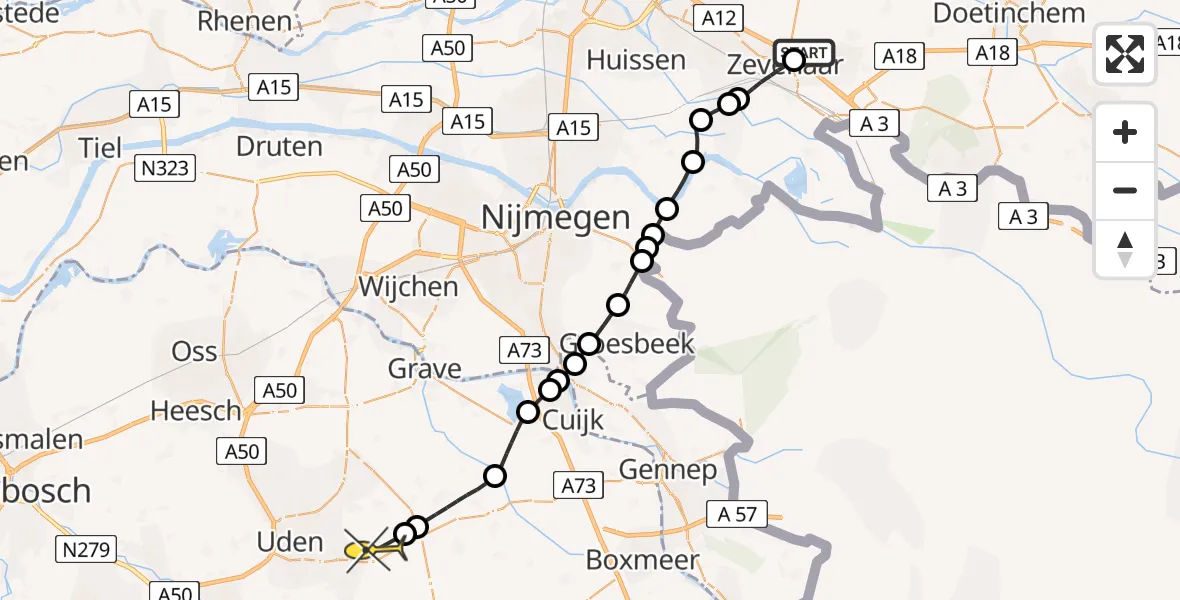 Routekaart van de vlucht: Lifeliner 3 naar Vliegbasis Volkel, Ringbaan-Oost