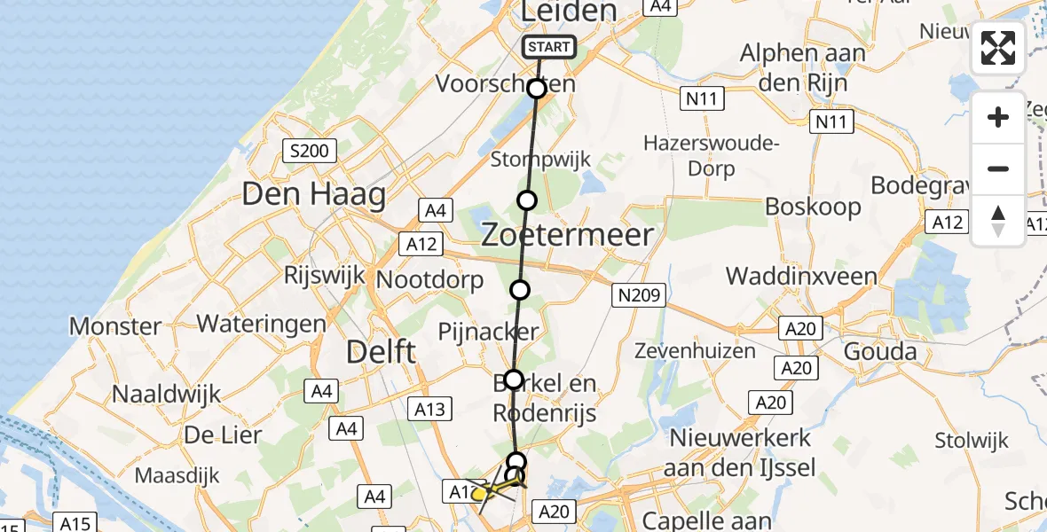 Routekaart van de vlucht: Lifeliner 2 naar Rotterdam The Hague Airport, Voorschoterweg