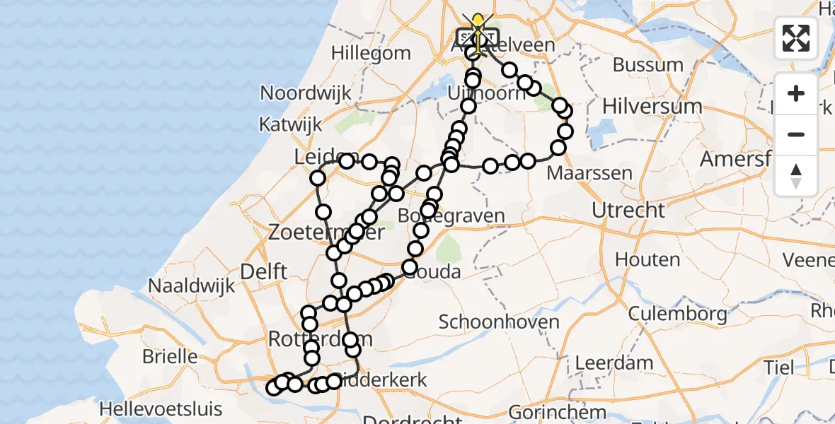 Routekaart van de vlucht: Politieheli naar Schiphol, E.L.T.A. straat