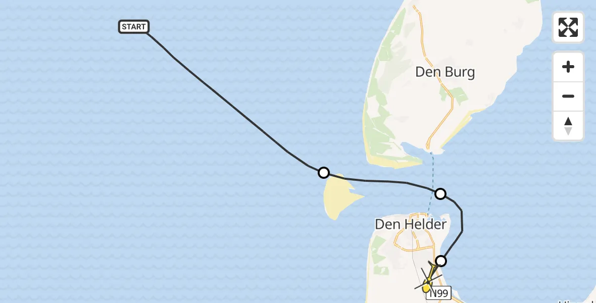 Routekaart van de vlucht: Kustwachthelikopter naar Vliegveld De Kooy, Luchthavenweg