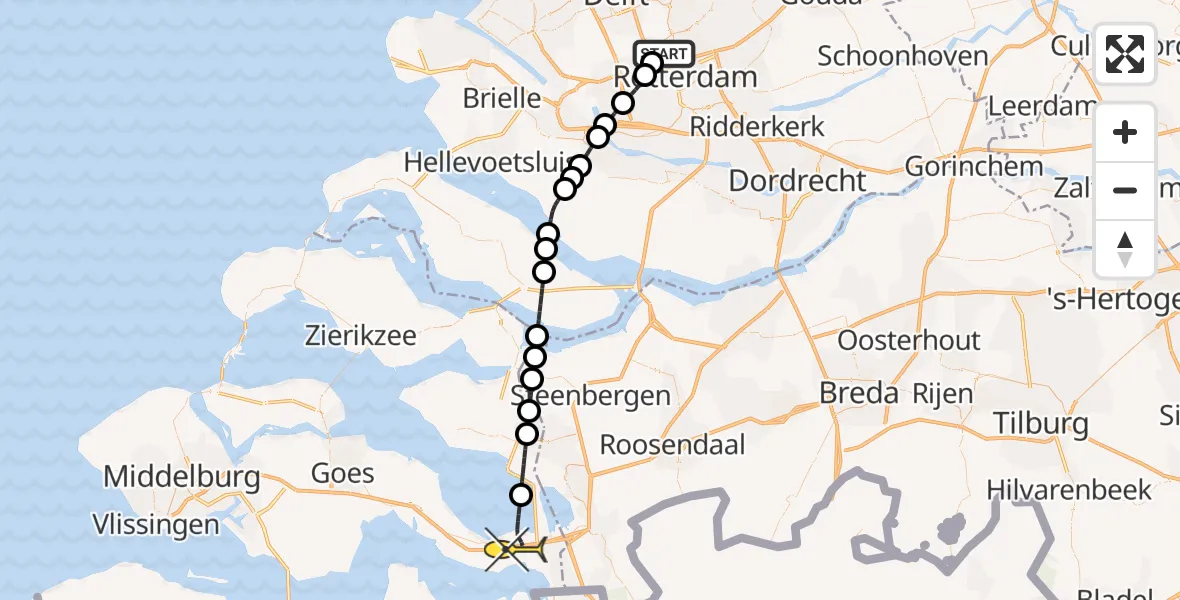 Routekaart van de vlucht: Lifeliner 2 naar Rilland, Parallelstraat