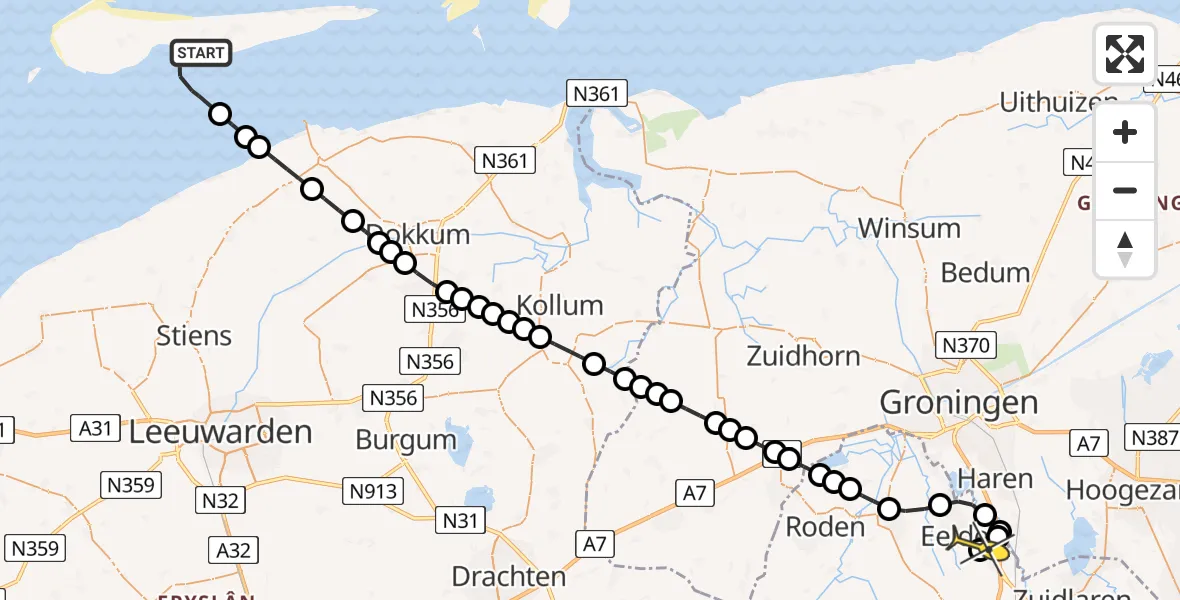 Routekaart van de vlucht: Lifeliner 4 naar Groningen Airport Eelde, Achterdijken