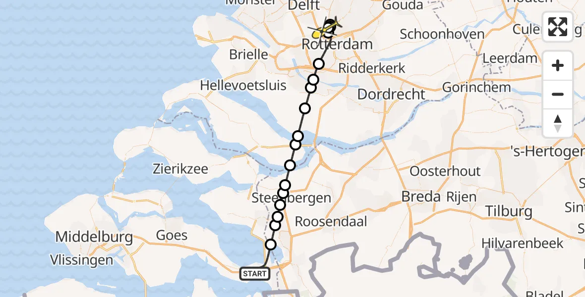 Routekaart van de vlucht: Lifeliner 2 naar Rotterdam The Hague Airport, Nieuwe Dwarsweg