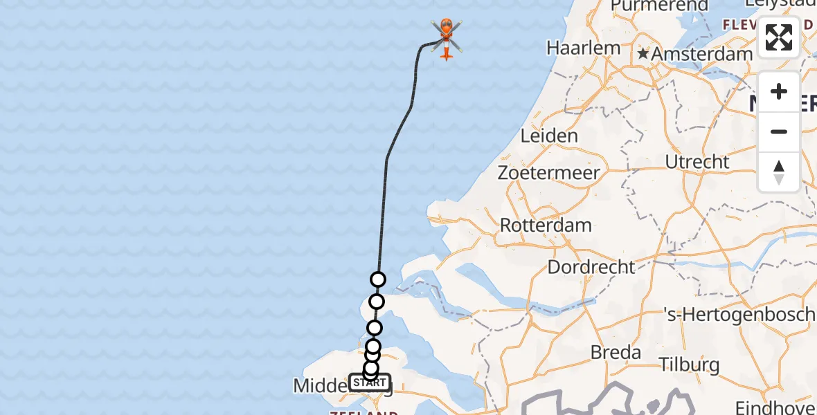 Vluchtroute Kustwachthelikopter Vliegveld Midden-Zeeland - , 04 oktober 2025, 17:55