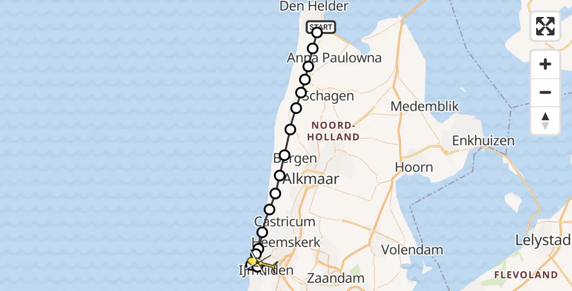 Routekaart van de vlucht: Kustwachthelikopter naar IJmuiden Heliport, Middenvliet