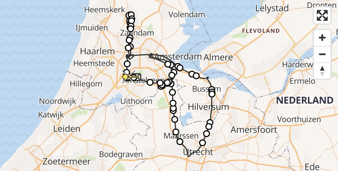 Vluchtroute Politiehelikopter van Schiphol naar Schiphol