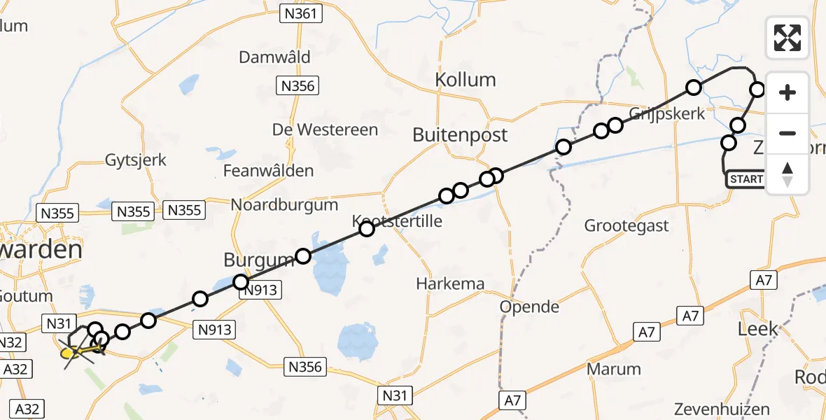 Routekaart van de vlucht: Lifeliner 4 naar Wergea, Havenstraat