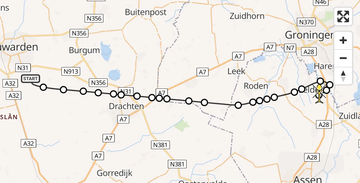 Routekaart van de vlucht: Lifeliner 4 naar Groningen Airport Eelde, Waringsleat