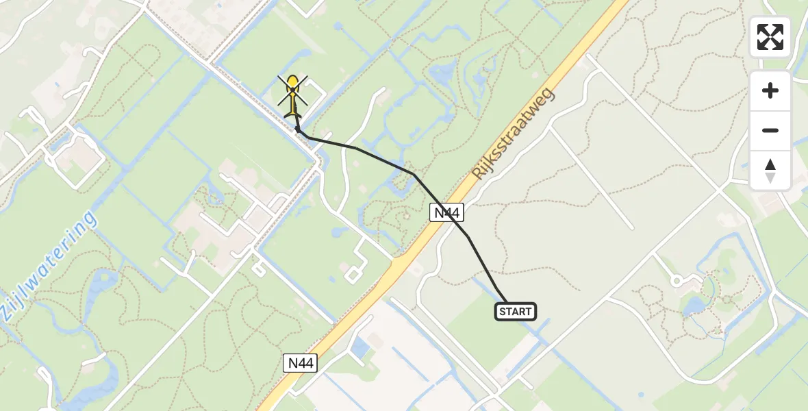 Routekaart van de vlucht: Politieheli naar Wassenaar, Rust en Vreugdlaan