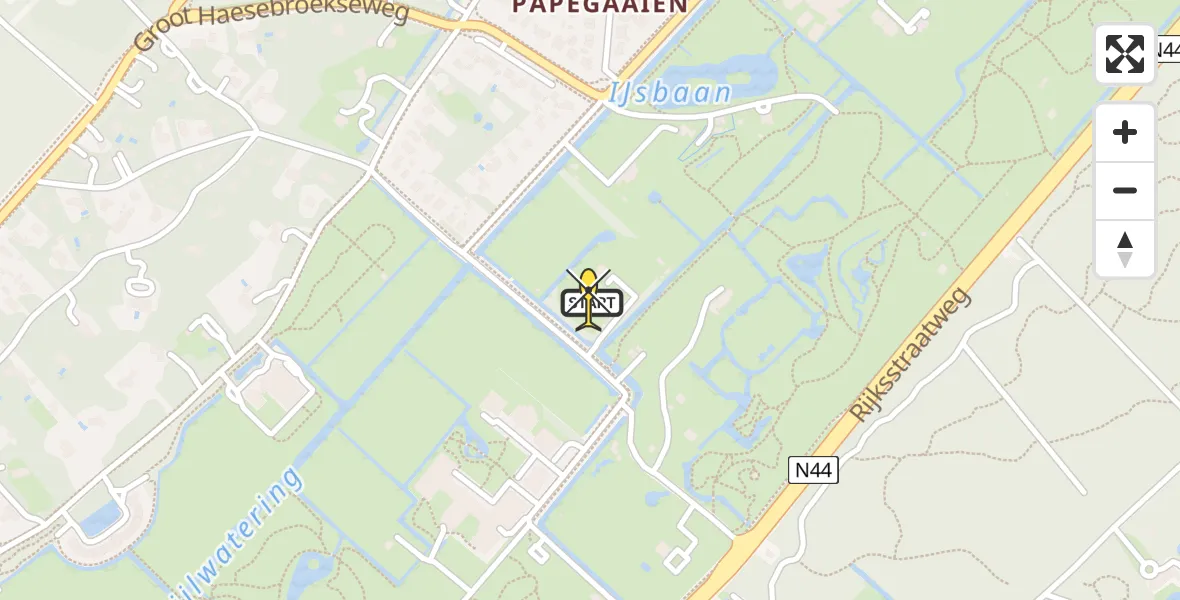 Routekaart van de vlucht: Politiehelikopter naar Wassenaar, Rust en Vreugdlaan