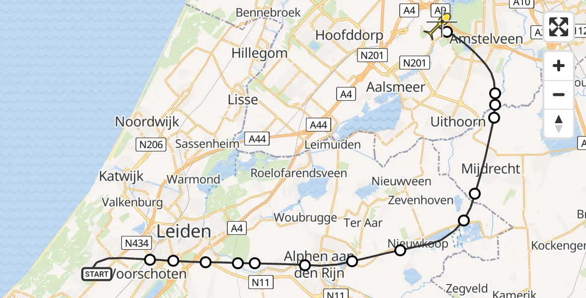 Routekaart van de vlucht: Politiehelikopter naar Schiphol, Landgoed Ter Veken