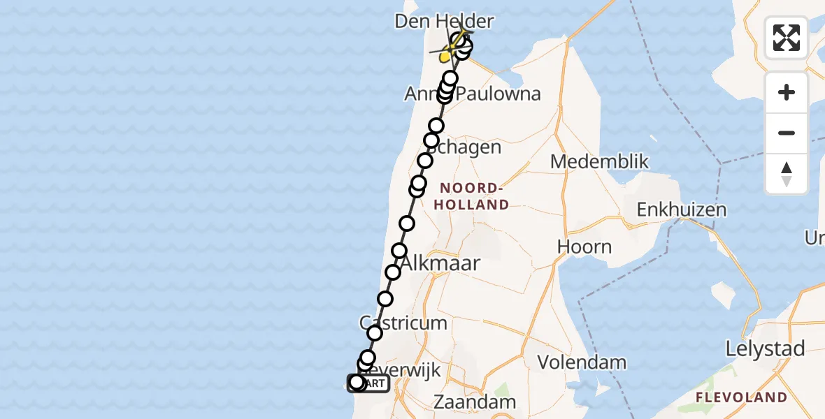 Routekaart van de vlucht: Kustwachthelikopter naar Vliegveld De Kooy, Seinpostweg